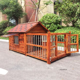 Pet Villa House with Outdoor Fence Outdoor Waterproof Dog Kennel Solid Wood Dog House for Medium and Large Dogs Pet Supplies