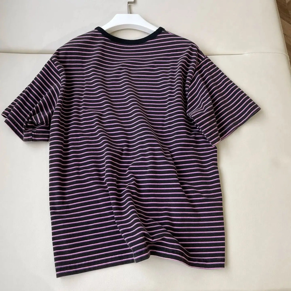 Women's High Quality Classic Retro Striped T-shirt Fashion Original Letters Embroidery Design Short Sleeve Tees