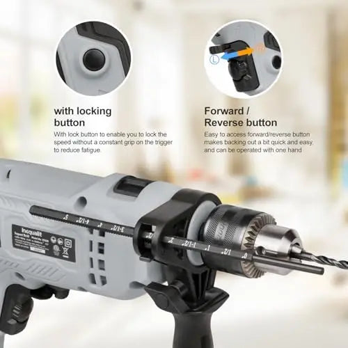 Inequalit 4.5A Corded Hammer Drill with 105-Piece Set & Carry Case