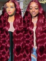 99j Burgundy Lace Front Human Hair Wig Body Wave 13x6 HD Lace Frontal