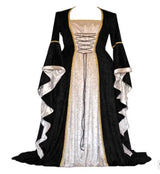 Halloween Women 3XL Plus Size Medieval Retro Court Princress Cosplay Costume Long Dress Elegant Witch Square Collar Masquerade