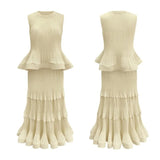 Pleated T-Shirt Top 2026 Summer New Ruffled Sleeveless Vest Simple Elegant Fashion Cake Skirt Elegant Women Travel Outfit