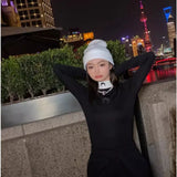 Moon Print Slim Fit Long Sleeve T-Shirt High Collar Embroidery Base Shirt Commute Style Spring Season Ladies Fashion