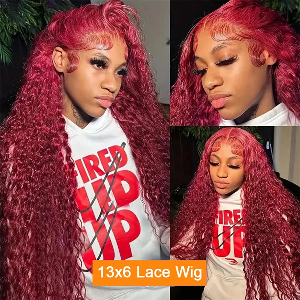 99J Burgundy Lace Front Wigs Human Hair 13x6 Deep Wave HD Lace Frontal