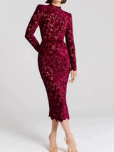 Leisure and comfortable lace jacquard round neck long sleeved slim fit dress socialite style banquet evening gown