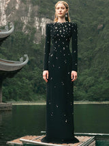 TOP QUALITY Newest 2026 Designer Fashion Women's Rhinestone Diamonds Beaded Long Maxi Dress