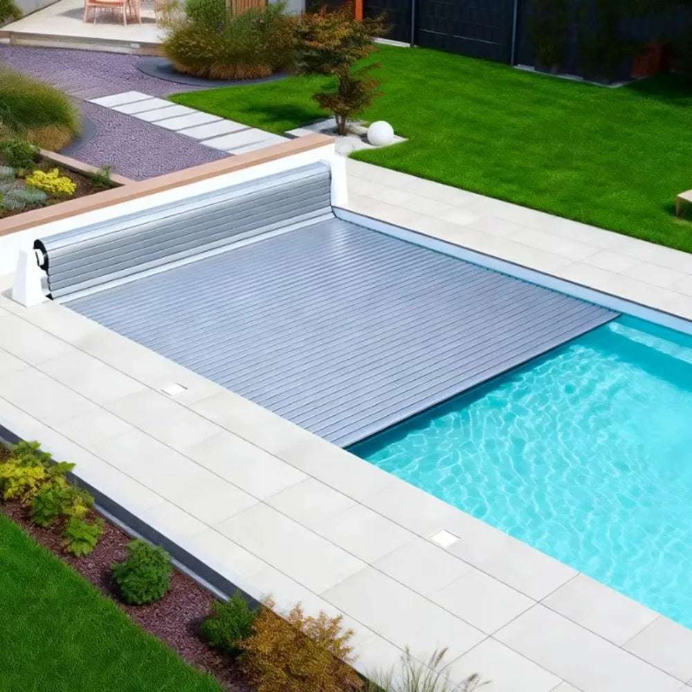 Automatic PC Pool Cover Fully Enclosed Safety, Waterproof Retractable Insulated Slatted Swimming Pool Protection Cover Outdoor