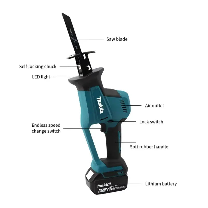 Makita DJR189 Cordless Reciprocating Saw Brushless Electric Saw 18V Portable Power Tool for Wood & Metal Cutting