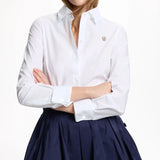 CH Women Elegant White Lapel Shirt Gold CH Logo Long Sleeve Blouse Formal Office Lady Workwear Slim Fit Basic Shirts