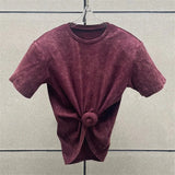 Women's t-shirt 2025 summer New elastic knitted short sleeved top 3D flower decorated round neck pullover pure cotton crop top