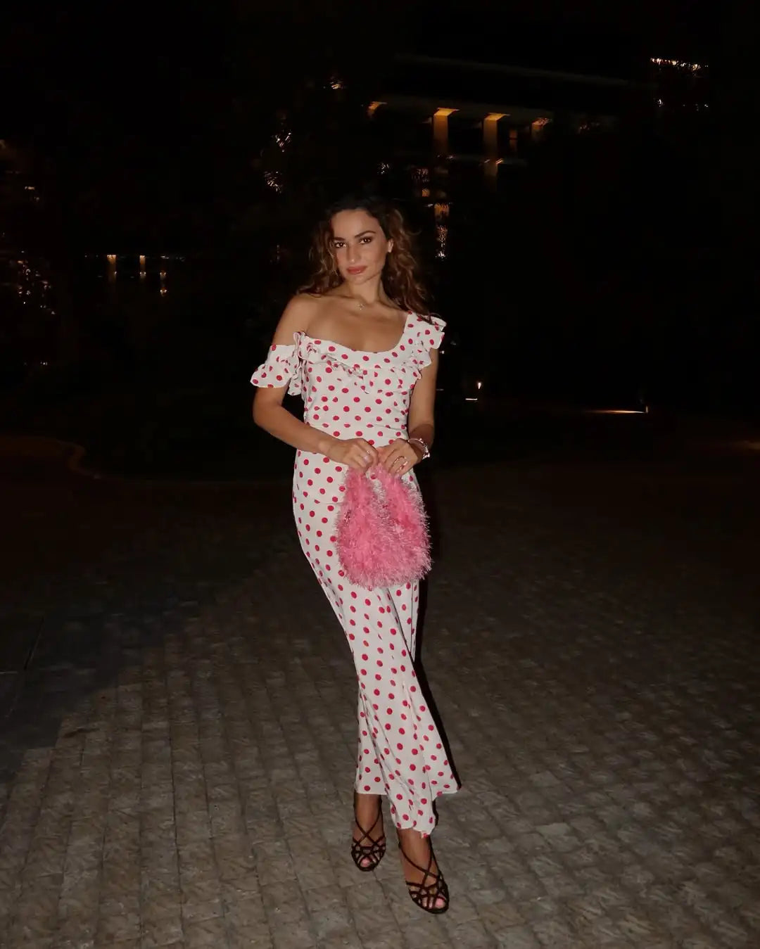 Chic Polka Dot Ruffle Trim Maxi Dress Women Elegant Sleeveless Square Neck Bodycon Maxi Dresses Lady Vacation Beach Robes 2026