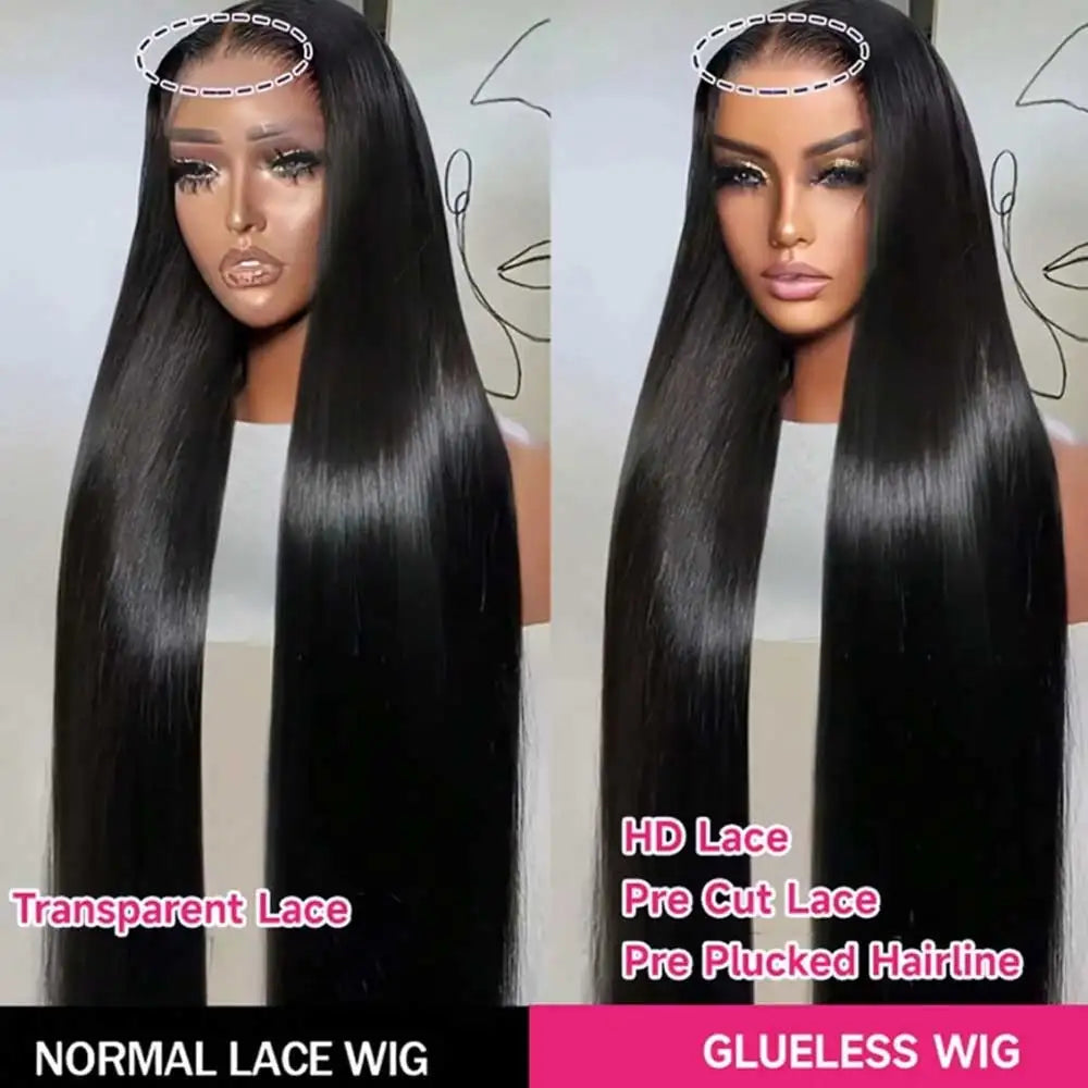 5x5 Glueless Wig 34 Inch 250 Density Bone Straight 13x6 13x4 HD Transparent Lace Frontal Wig Brazilian For Women