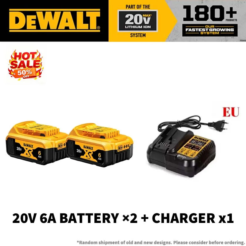 100% Original Dewalt 20V Battery 2AH 9AH Li-Ion Replacement Battery Charger Combo DCB202 DCB609 DCB209 DCB206 Power Tool Battery