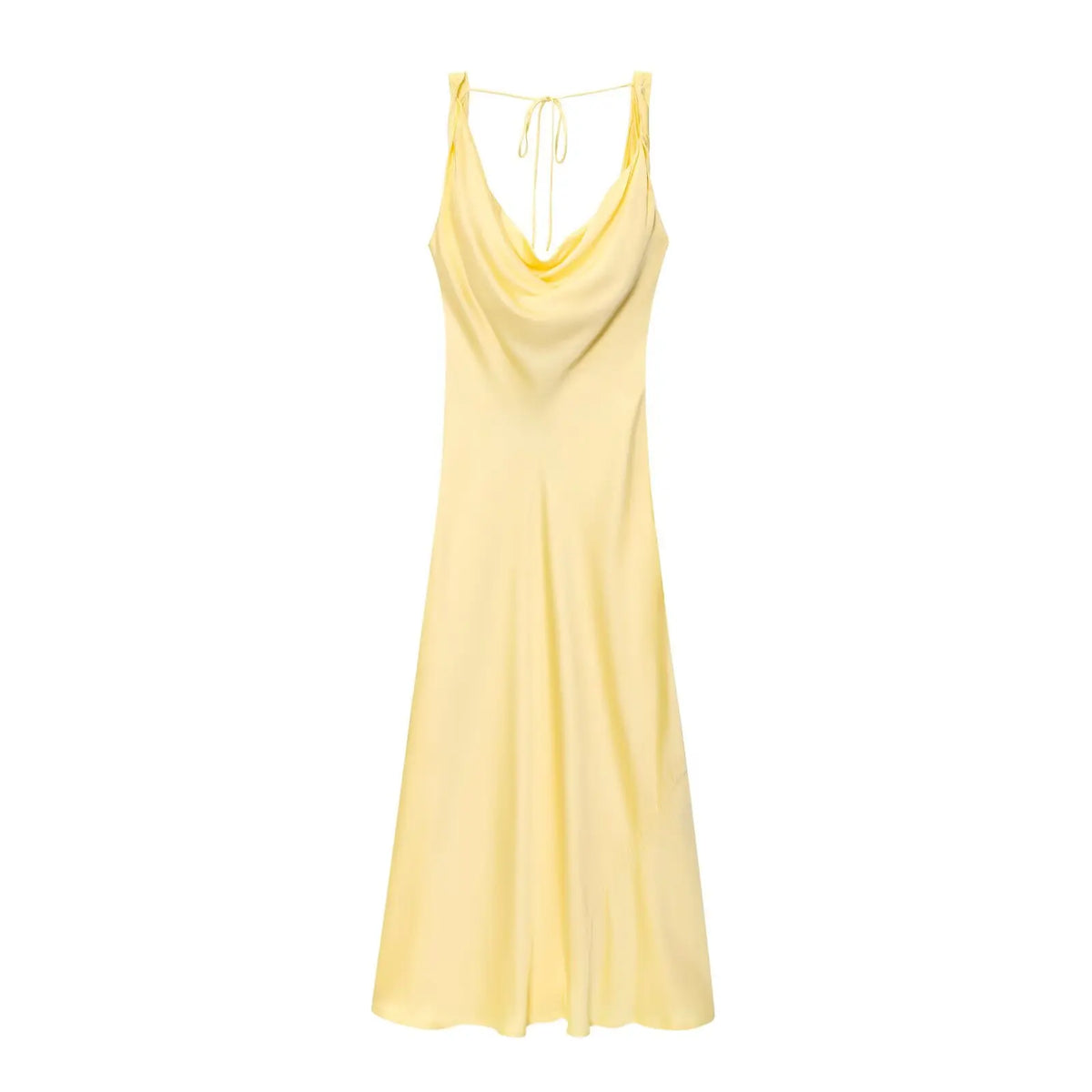 HH Women's Solid Vacation Style Satin Texture Backless V-neck Midi Dress Summer Female Elegant Sexy Lace-up Strap Dress