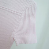 Pink Women Hollow Out Slim Simple Knitted Tee O-Neck Short Sleeve Tops Summer