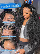 34 Inch Human Hair Water Wave Wig Natural Color 13x6 Frontal Curly Lace