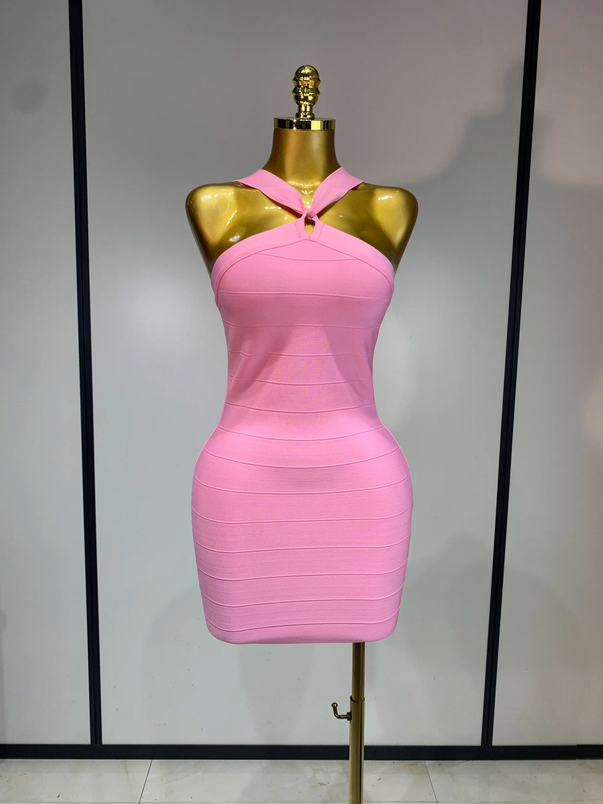 Women Sexy Backless Pink Bodycon Mini Bandage Dresses Elegant Evening Party Luxury Birthday Nightclub Cocktail Prom Gown