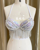 Original Handmade Mermaid Bra Corset Vacation Style Beach Women Bikini Sets Pearl Shell Beading Tassel Free Diving Swimsuits