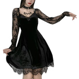 2024 New Fashion Women's Bandeau Long-sleeved Solid Color Dark Gothic Sexy Lace Stitched Dress