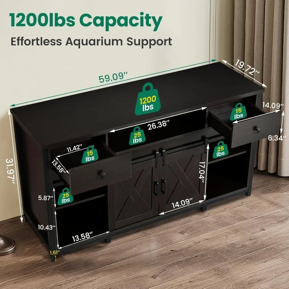 Aquarium Stand, 75 To 120 Gallon Capacity, Power Outlets, Dual Support Cabinet, Thick Hardwood Top Storage