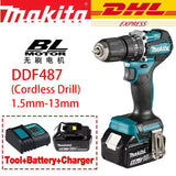 Makita Original DDF487 Cordless Driver Drill Brushless Electric Impact Screwdriver Rechargeable Power Tool 18V