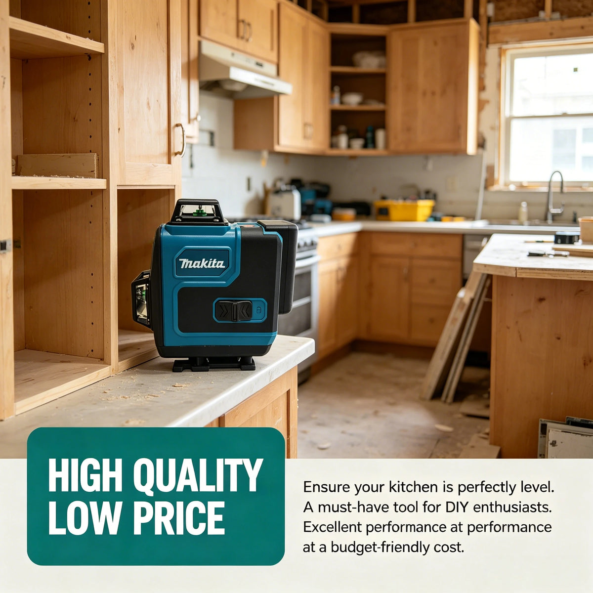 Makita Laser Level:Self-Leveling & Manual Modes,515nm Green Light,±4° Range,16 Lines,IP65,With Remote & Battery for Alignment