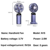 Folding Fan with Phone Stand, 5-Speed USB-C Rechargeable, LED Display Handheld & Desk Fan, Portable Fan for Outdoor Travel Gift