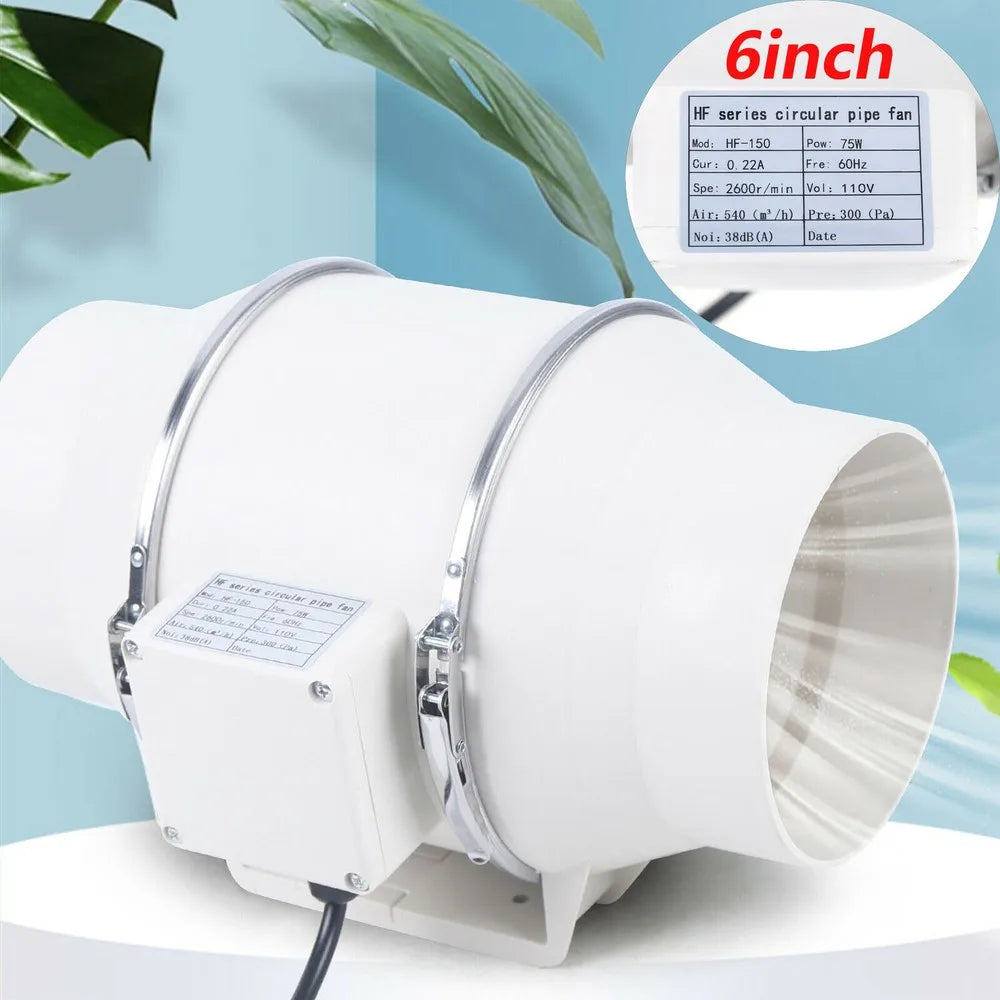 6" Inline Duct Fan 540 CFM Ventilation Exhaust Blower Fans Quiet for Ducting 75W