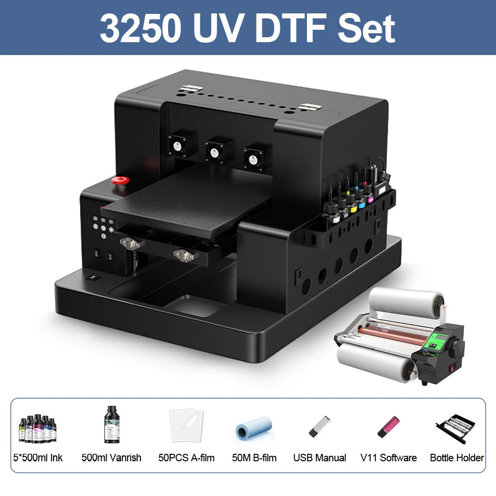 A4 A3 UV Printer UV Flatbed Printer with Varnish for Phone Case Bottle Acrylic Glass UV DTF Sticker Printing Machne US/EU Stock