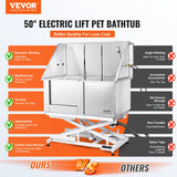VEVOR 50" Pet Dog Grooming Tub Electric Height Adjustment Stainless Steel Bathing Station Bathtub for Multiple Pets Washing Sink