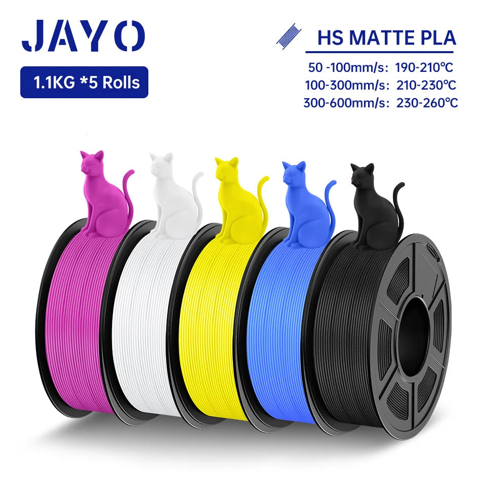 JAYO PLA Classic 3D Filament 1.75mm High Speed Matte PLA 3D Printer Filament Neatly Wound 3D Printing Materials 5Rolls/set