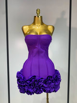 Women Sexy Strapless Backless Flower Embellished Mini Bandage Dress Bodycon Celebrity Party Cocktail Evening Party Club Dresses