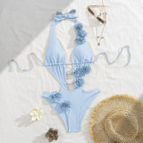 2026 New 3D Flowers One Piece Swimsuit Women Solid Sexy Hollow Out Swimwear Tropical Summer Beachwear Bathing Suit Bodysuit