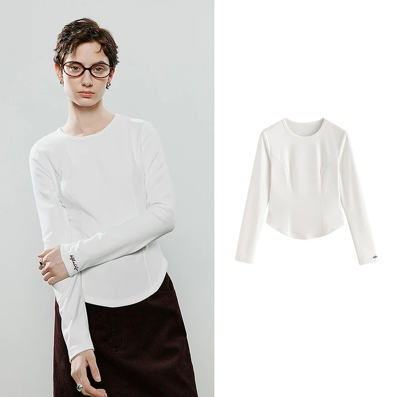TOYOUTH Women Long-Sleeve T-Shirts 2025 Winter NewAsymmetric Short Slim Stylish Thin Fleece Warm Long-Sleeve Base-Layer Top