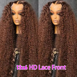 Chocolate Brown Deep Wave 13x6 Lace Front Wig Wig Human Hair Water Wave 250% Density Curly Wig Human Hair Brown Wigs Pre Plucked