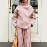 Women's Autumn and Winter New Jacket, Elegant Temperament, Stand Collar, Double-Breasted, Short Loose Wool Coat