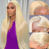 Blonde 613 Hd Lace Frontal Wig 13X6 Brazilian Straight Human Hair Wig 38Inch Transparent Lace Frontal Wig For Women 260 Density