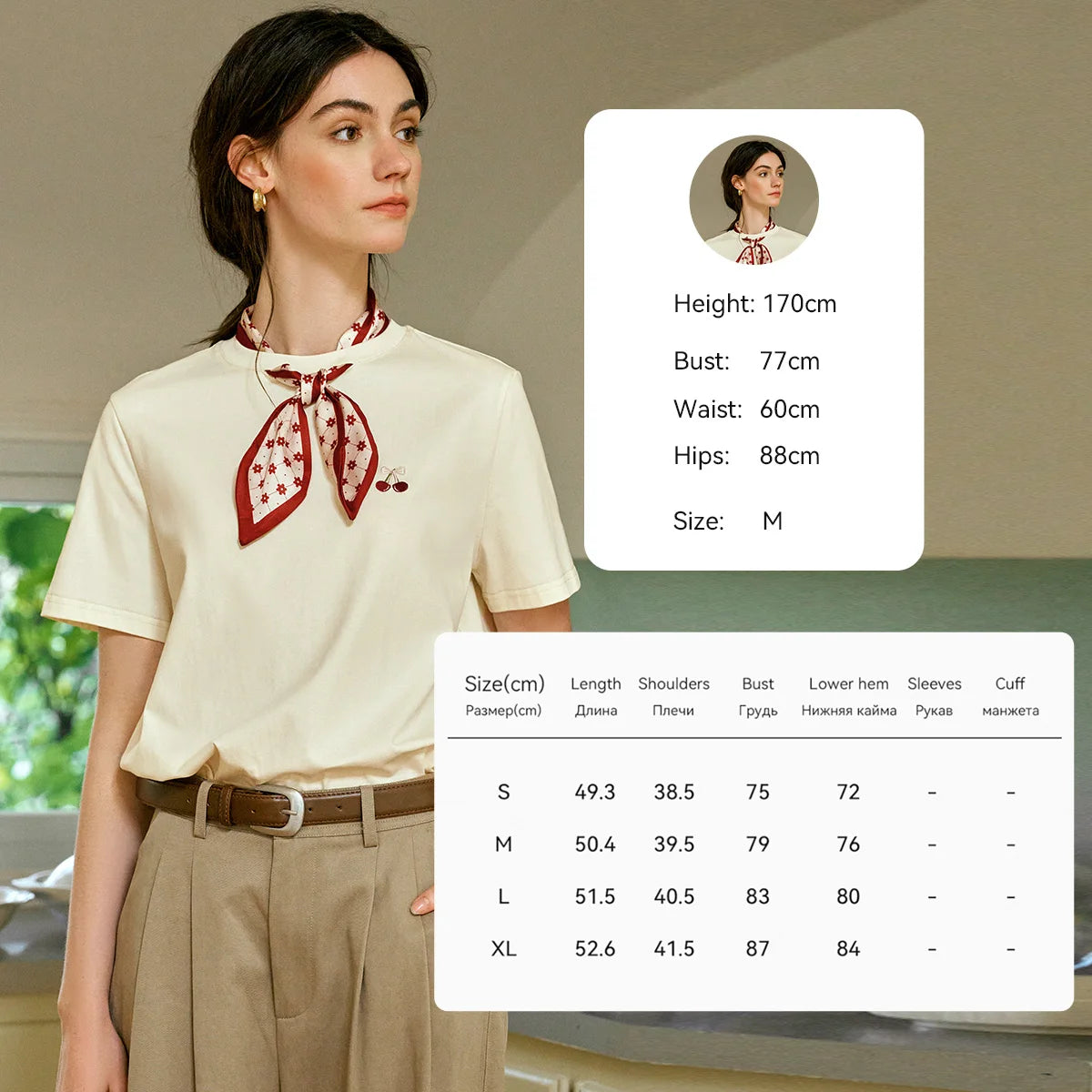 OLrain Women T-Shirt 2026 New Summer Neckline Hollow Tops French Style Silk Scarf with Embroidered Short-sleeved Tees O57XT96396