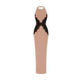 Elegant Lace Patchwork Luxury Party Dresses For Women Hollow Out Backless Slim High Split Maxi Dress Lady Holiday Evening Gowns