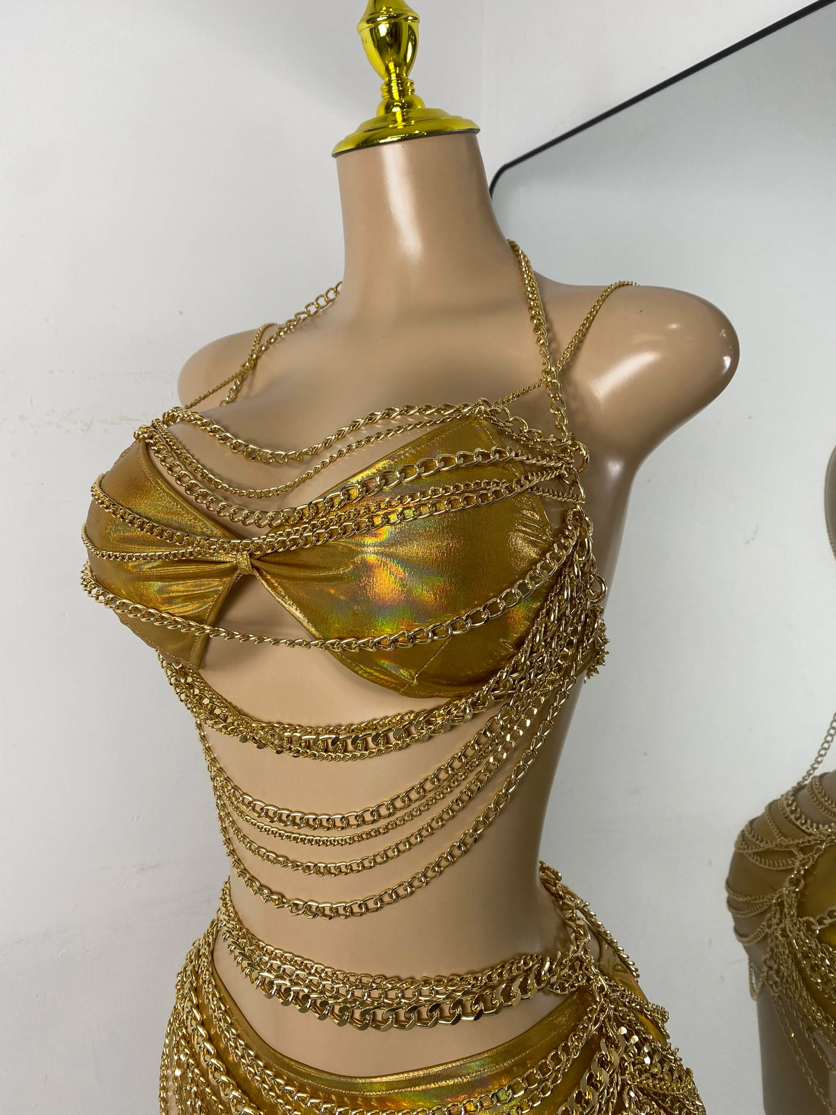 Newest Swimwear Shining Fashion Gold Chain Bar Bikini Blingbling Bikini Popular Bathingsuit Bikini Nightclub Stage Outfit