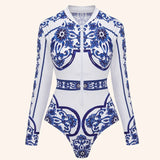 Women New Surfing Sport Swimsuit Long Sleeves One Piece Swimsuit Swimwear Solid Monokini Bathing Suit Tropical Bodysuit Female