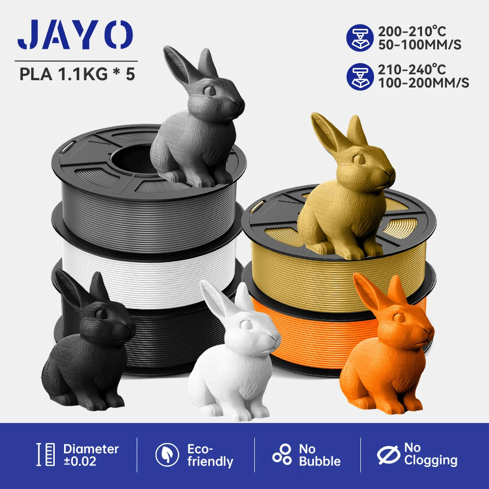 JAYO 3D Printer Filament  PETG PLA HSMPETG PLA PLUS 1.75mm 5Rolls 3D Printing Materials for 100% No Bubble &FDM 3D Pen DIY Gift