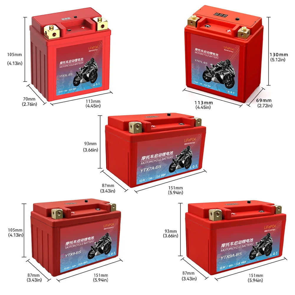 Motorcycle Battery LiFePO4 Scooter Starter 12.8V 5Ah 7Ah 9Ah CCA 200A-400A Built in BMS Lithium Battery Voltage Protection ATV