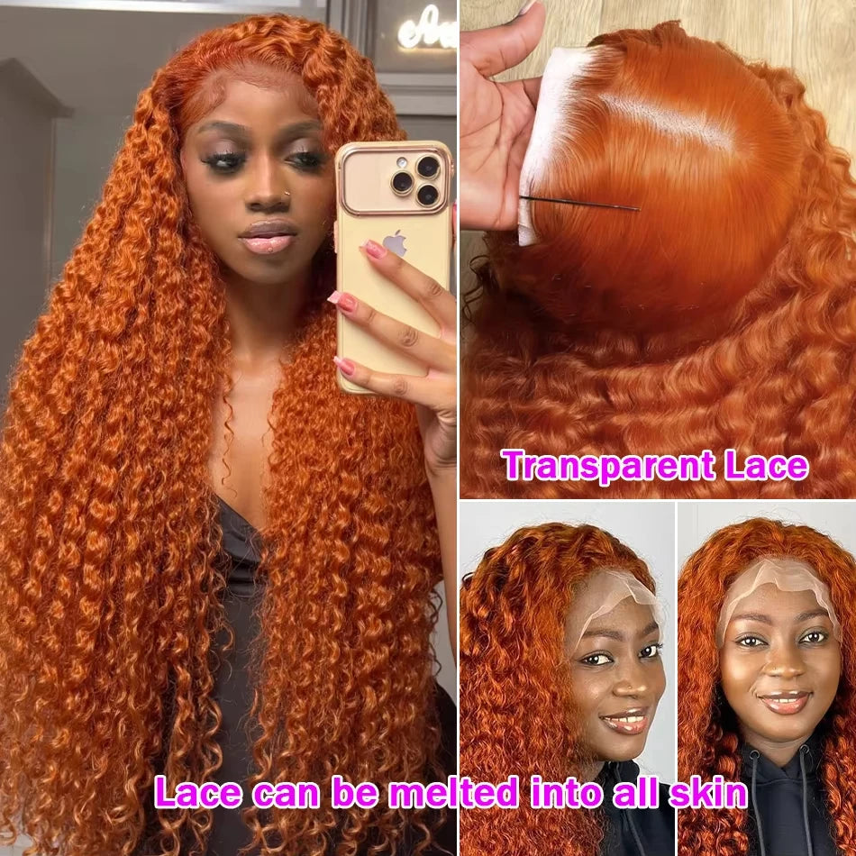 Orange Ginger Lace Front Wig Human Hair 13x6 Deep Wave Lace Front Wigs 36 32Inch Water Wave Human Hair Wig Pre Plucked Curly Wigs