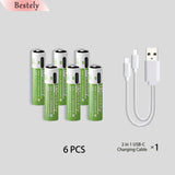 Bestely 1.5V/AAA 6800mAh High Capacity Rechargeable Lithium Batteries Type-C /USB AAA Li-ion Battery 2000 Times/Cycle with Cable