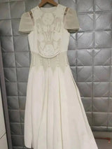 QMQA Fashion Women's Elegant Dress Spliced Lace Flower Embroidered Hollow Out Design Mini Dresses 2025 Spring New Clothing QM305
