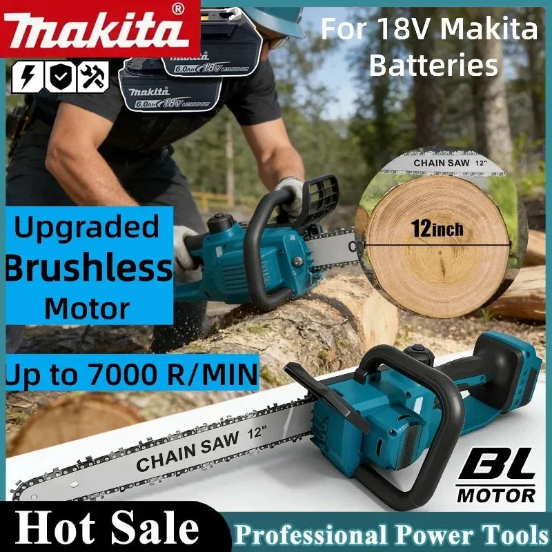 Makita 600W Handheld Brushless Woodworking Chainsaw Power Tool 12-inch Cordless Blue Electric Chainsaw For Makita 18/20V Battery
