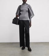 Miyake Pleated Skyline High-neck Long Dolman Sleeves Top