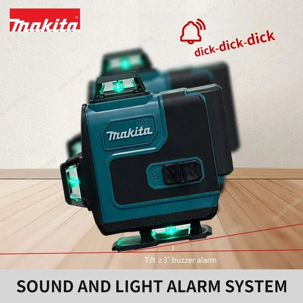 Makita Laser Level:Self-Leveling & Manual Modes,515nm Green Light,±4° Range,16 Lines,IP65,With Remote & Battery for Alignment