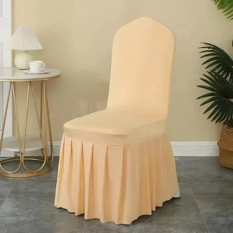 50/100pcs White Spandex Chair Cover Pleated Skirt Seat Protector Covers Hotel Banquet Party Events Wedding Decoration